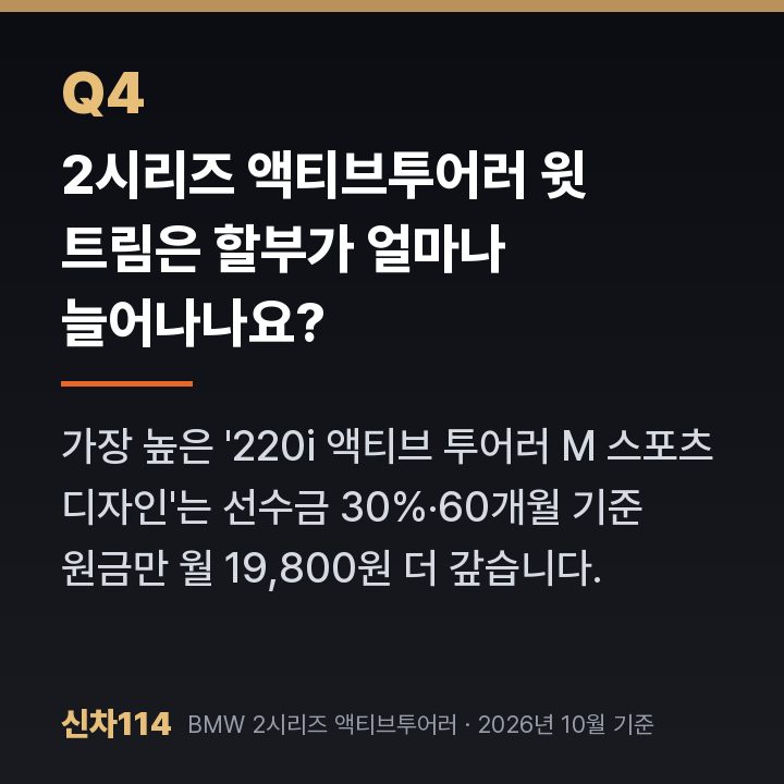 2시리즈 액티브투어러 윗 트림은 할부가 얼마나 늘어나나요?