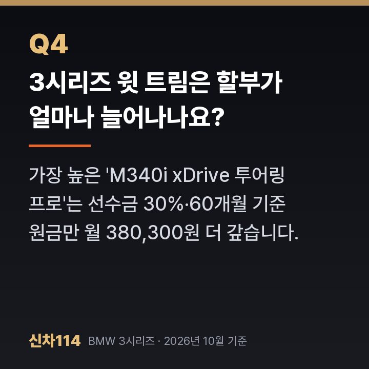 3시리즈 윗 트림은 할부가 얼마나 늘어나나요?