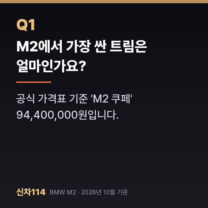 M2에서 가장 싼 트림은 얼마인가요?