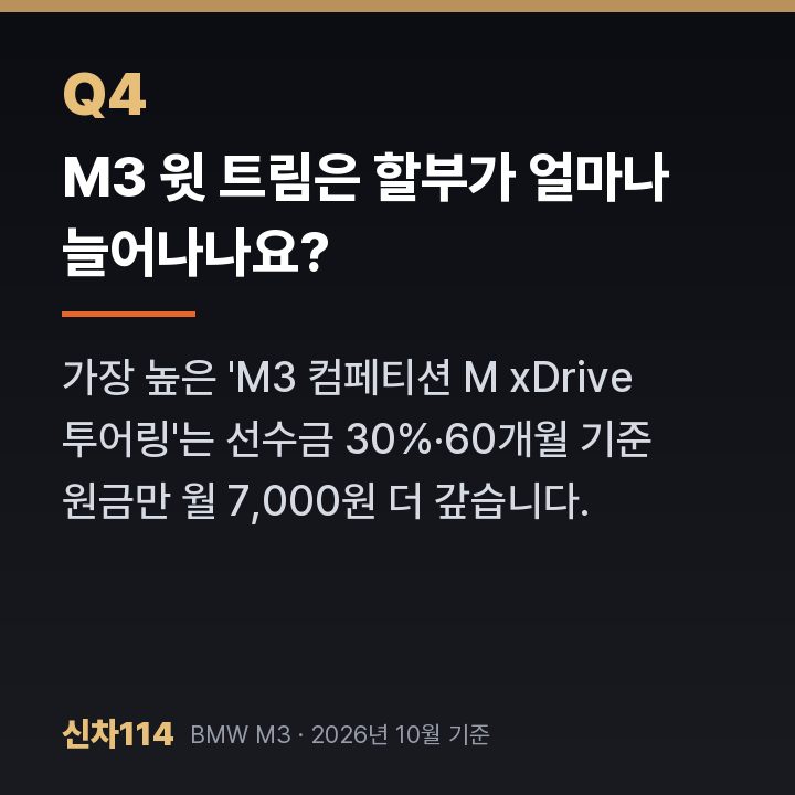 M3 윗 트림은 할부가 얼마나 늘어나나요?