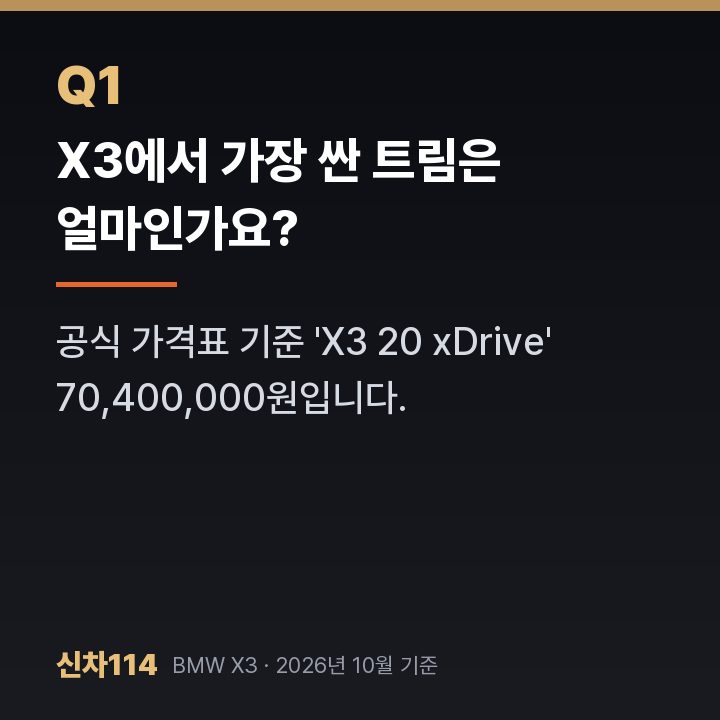 X3에서 가장 싼 트림은 얼마인가요?