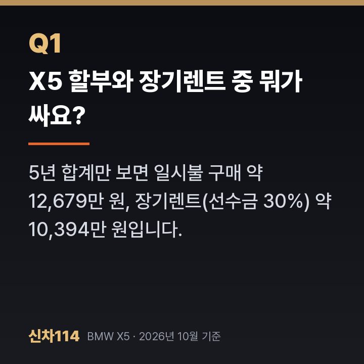 X5 할부와 장기렌트 중 뭐가 싸요?