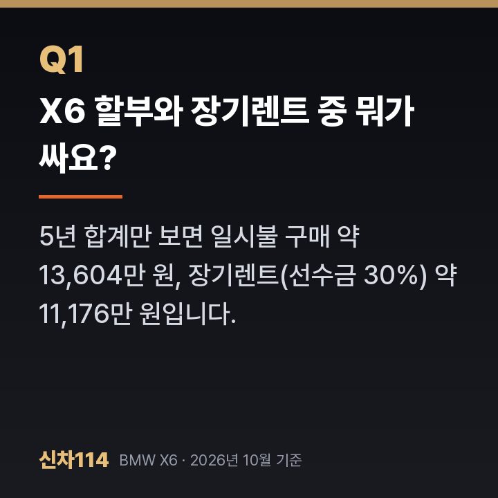 X6 할부와 장기렌트 중 뭐가 싸요?