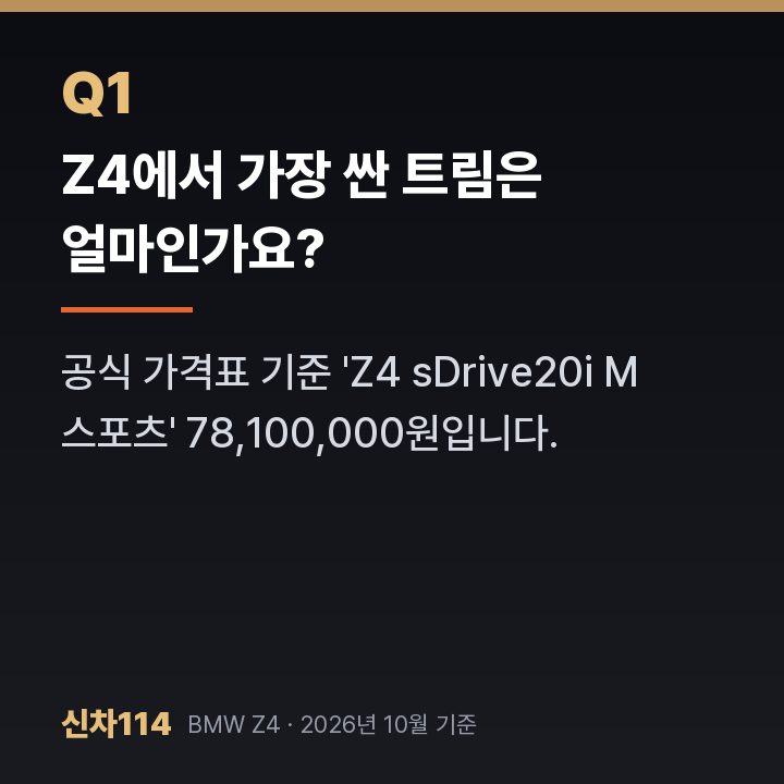 Z4에서 가장 싼 트림은 얼마인가요?