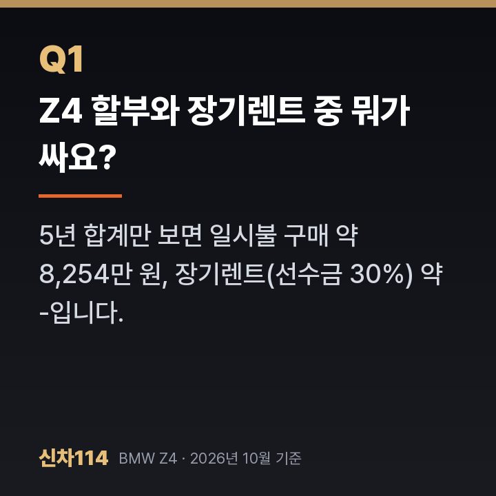 Z4 할부와 장기렌트 중 뭐가 싸요?