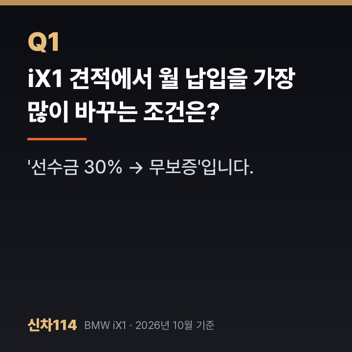 iX1 견적에서 월 납입을 가장 많이 바꾸는 조건은?