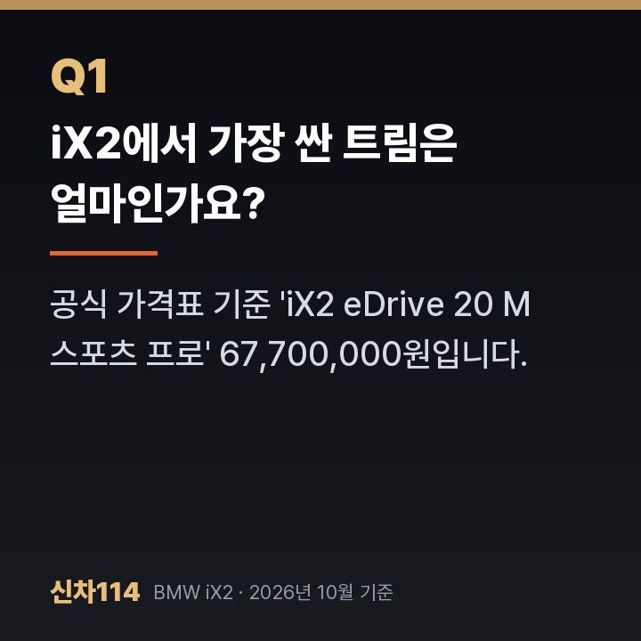 iX2에서 가장 싼 트림은 얼마인가요?