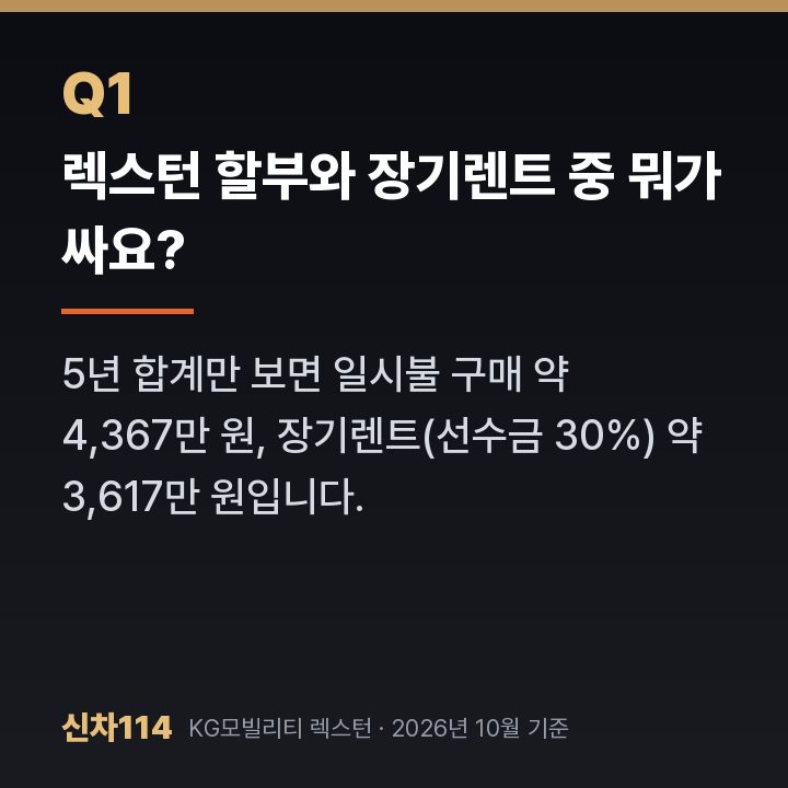 렉스턴 할부와 장기렌트 중 뭐가 싸요?