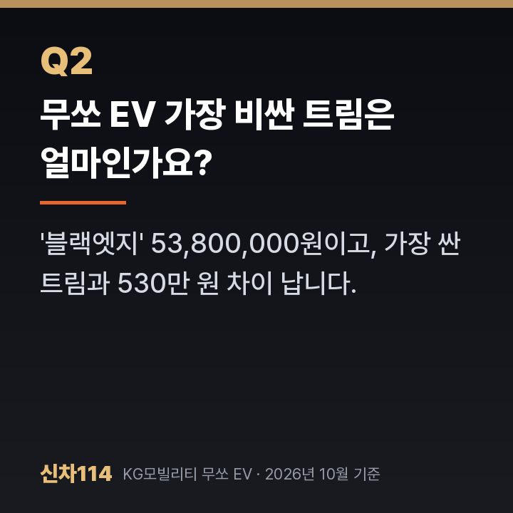 무쏘 EV 가장 비싼 트림은 얼마인가요?