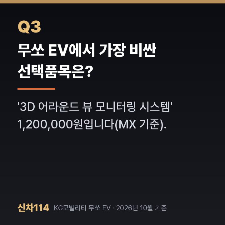무쏘 EV에서 가장 비싼 선택품목은?