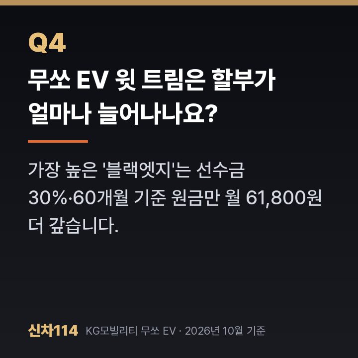무쏘 EV 윗 트림은 할부가 얼마나 늘어나나요?