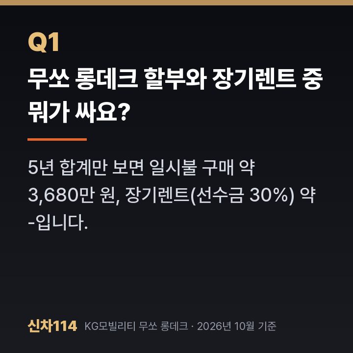 무쏘 롱데크 할부와 장기렌트 중 뭐가 싸요?