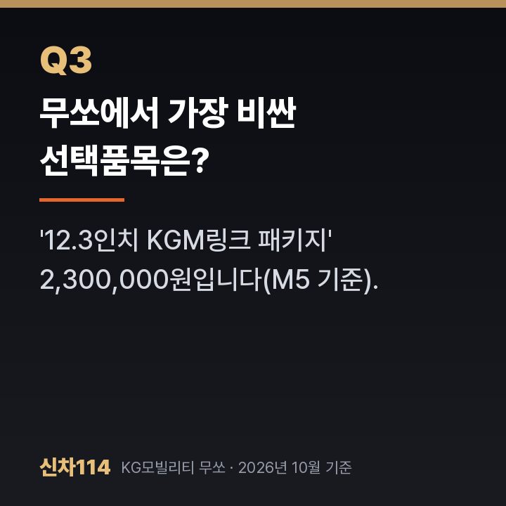무쏘에서 가장 비싼 선택품목은?