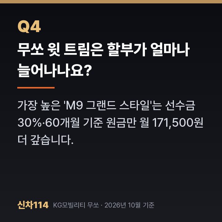 무쏘 윗 트림은 할부가 얼마나 늘어나나요?