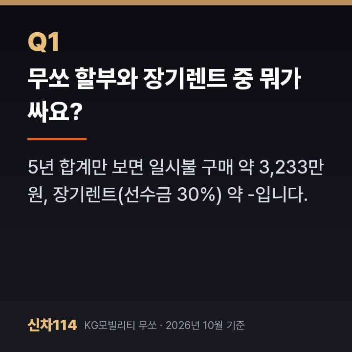 무쏘 할부와 장기렌트 중 뭐가 싸요?
