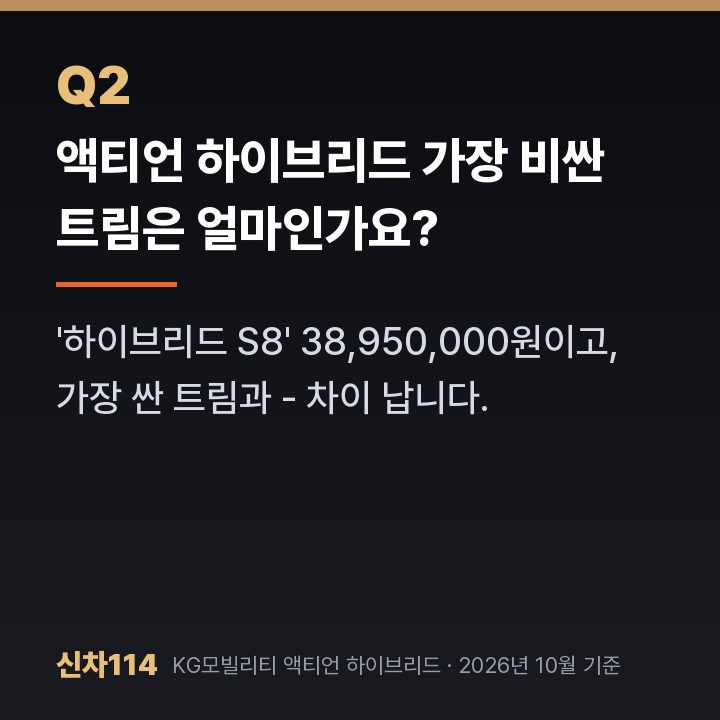 액티언 하이브리드 가장 비싼 트림은 얼마인가요?