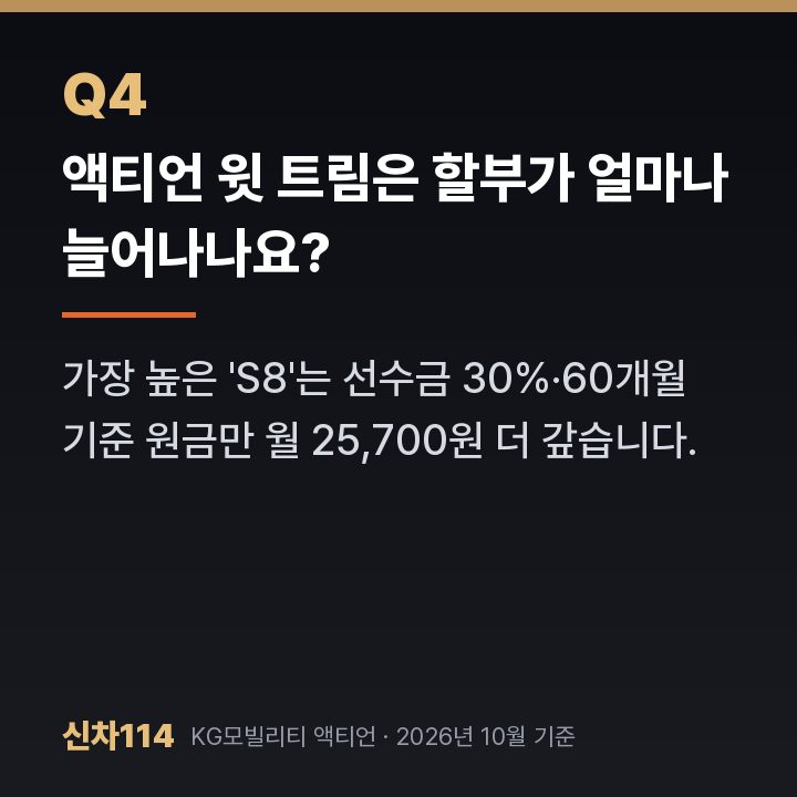 액티언 윗 트림은 할부가 얼마나 늘어나나요?