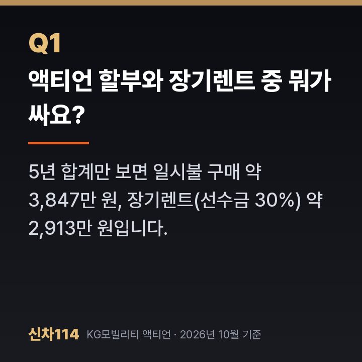 액티언 할부와 장기렌트 중 뭐가 싸요?