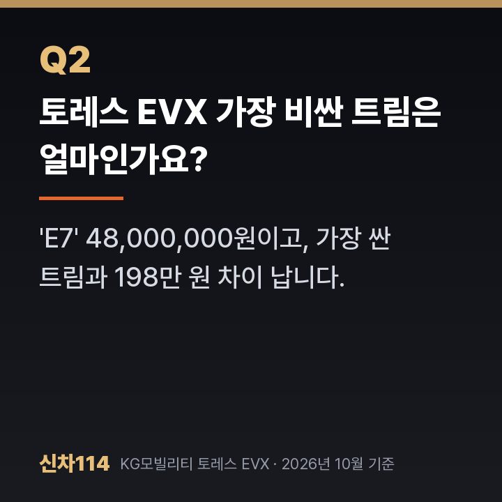 토레스 EVX 가장 비싼 트림은 얼마인가요?