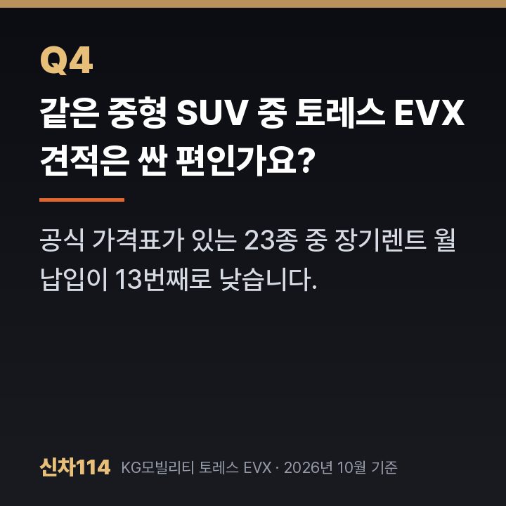 같은 중형 SUV 중 토레스 EVX 견적은 싼 편인가요?