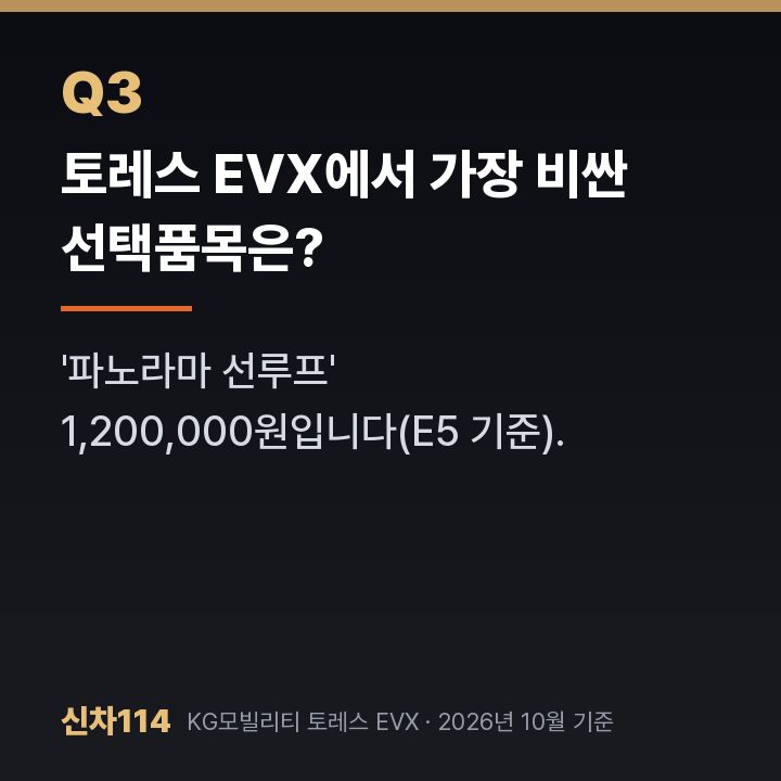 토레스 EVX에서 가장 비싼 선택품목은?