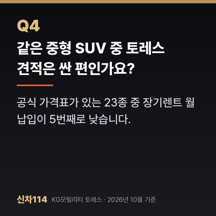 같은 중형 SUV 중 토레스 견적은 싼 편인가요?