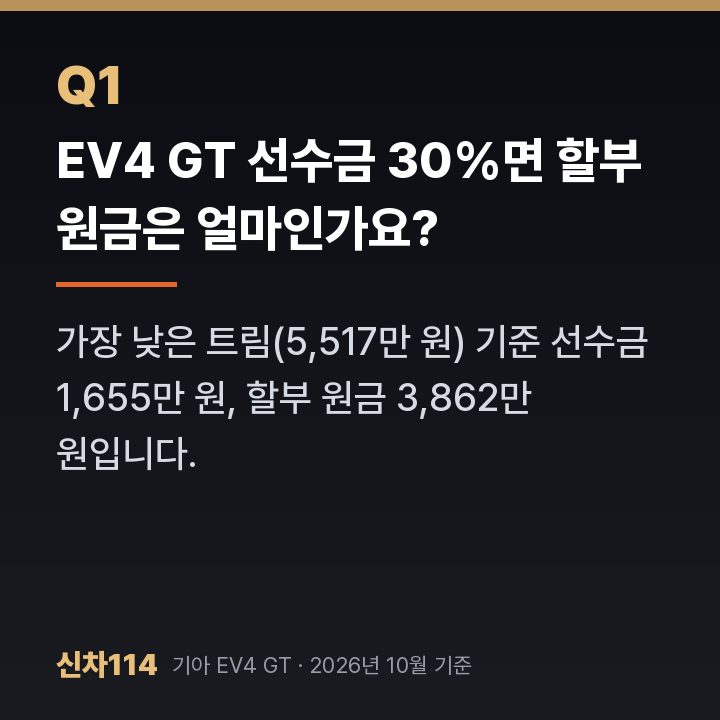 EV4 GT 선수금 30%면 할부 원금은 얼마인가요?