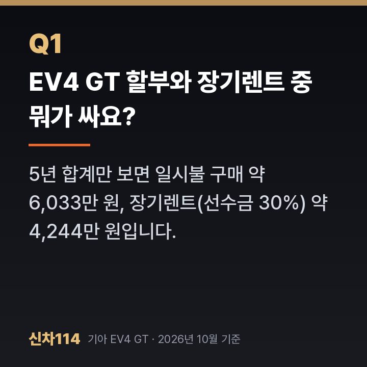 EV4 GT 할부와 장기렌트 중 뭐가 싸요?