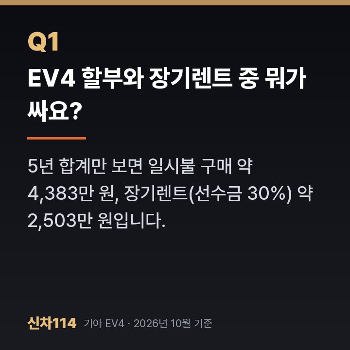 EV4 할부와 장기렌트 중 뭐가 싸요?