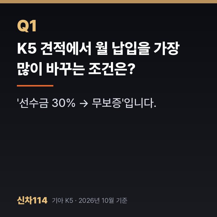 K5 견적에서 월 납입을 가장 많이 바꾸는 조건은?