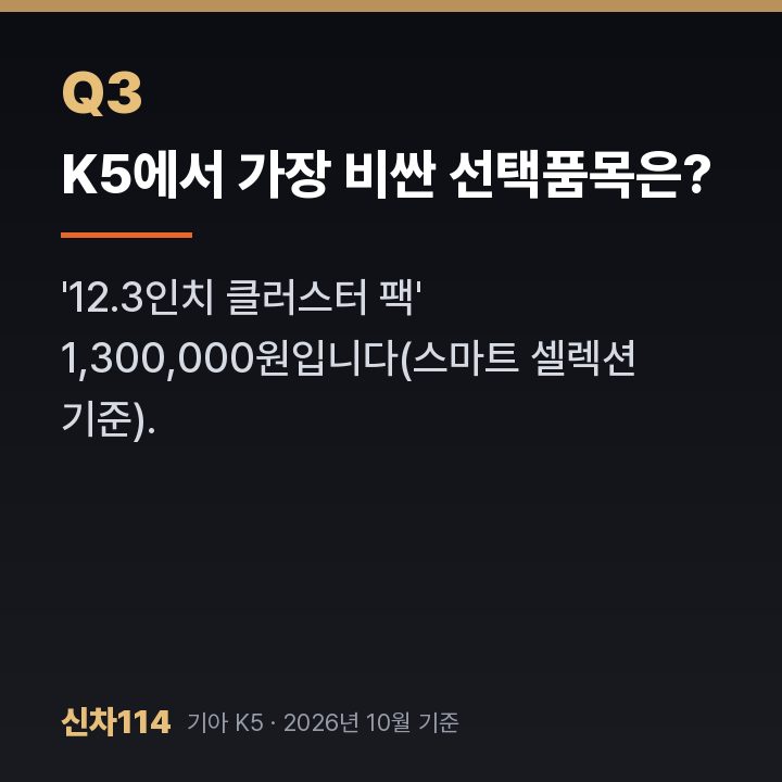K5에서 가장 비싼 선택품목은?