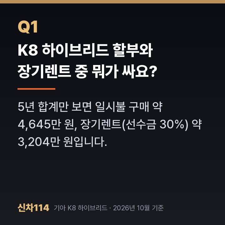 K8 하이브리드 할부와 장기렌트 중 뭐가 싸요?