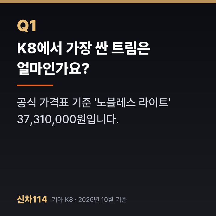 K8에서 가장 싼 트림은 얼마인가요?