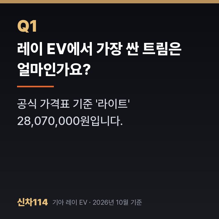 레이 EV에서 가장 싼 트림은 얼마인가요?