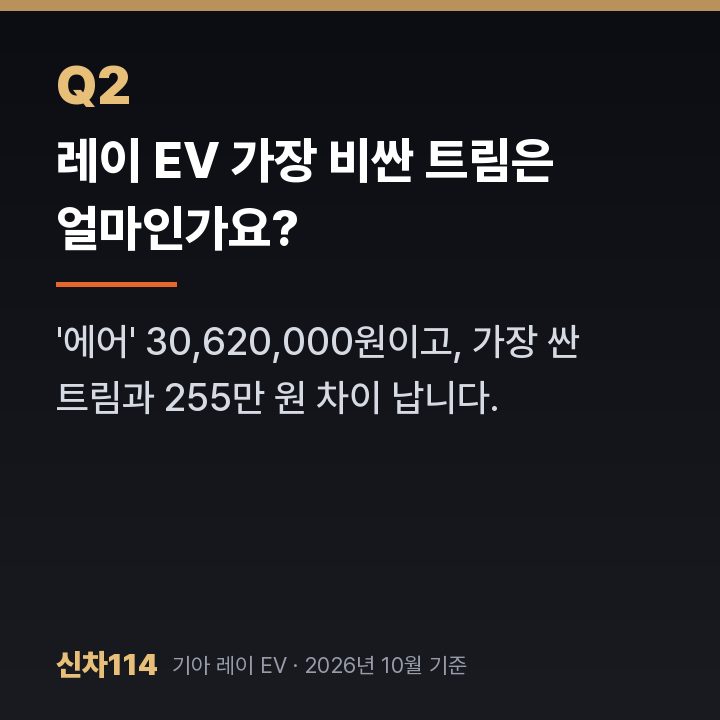 레이 EV 가장 비싼 트림은 얼마인가요?