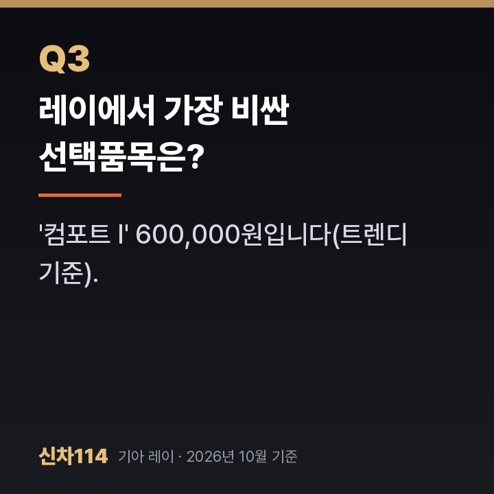 레이에서 가장 비싼 선택품목은?