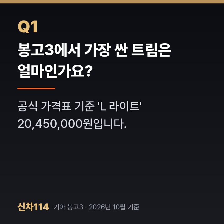 봉고3에서 가장 싼 트림은 얼마인가요?