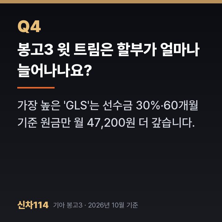 봉고3 윗 트림은 할부가 얼마나 늘어나나요?