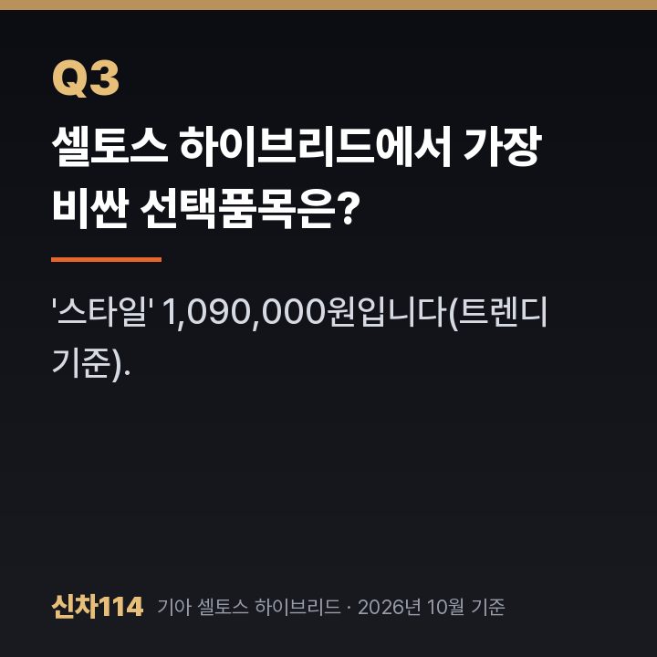 셀토스 하이브리드에서 가장 비싼 선택품목은?