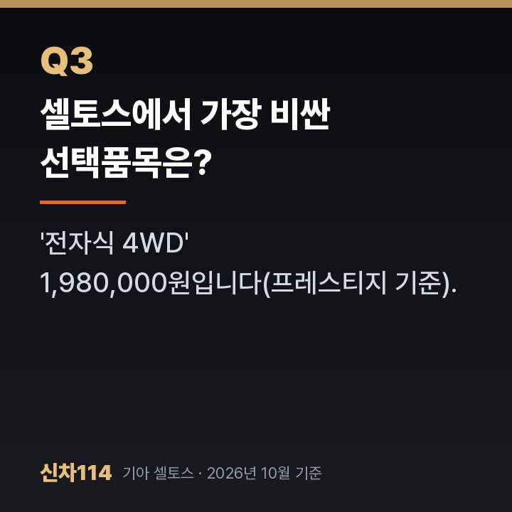 셀토스에서 가장 비싼 선택품목은?
