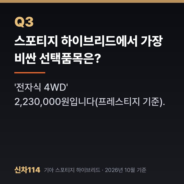 스포티지 하이브리드에서 가장 비싼 선택품목은?