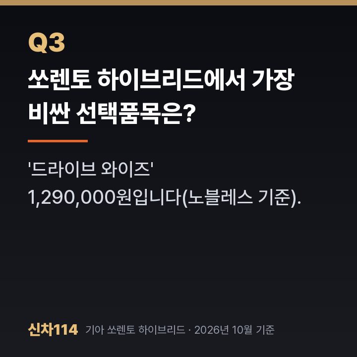 쏘렌토 하이브리드에서 가장 비싼 선택품목은?