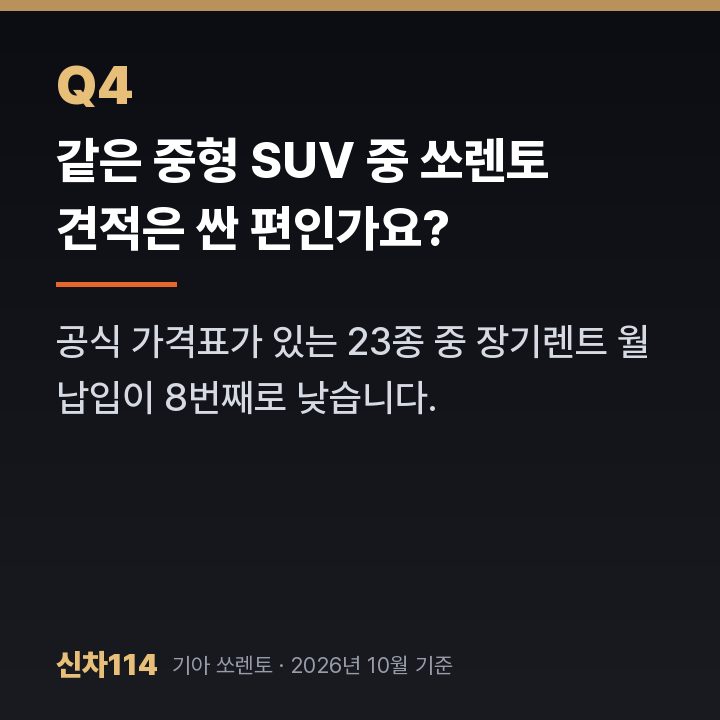 같은 중형 SUV 중 쏘렌토 견적은 싼 편인가요?