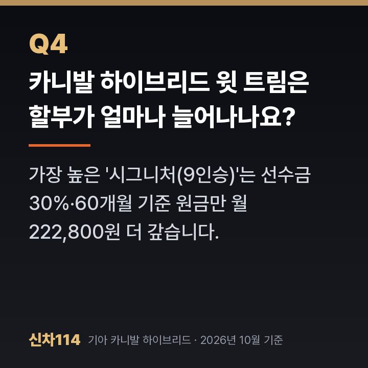 카니발 하이브리드 윗 트림은 할부가 얼마나 늘어나나요?