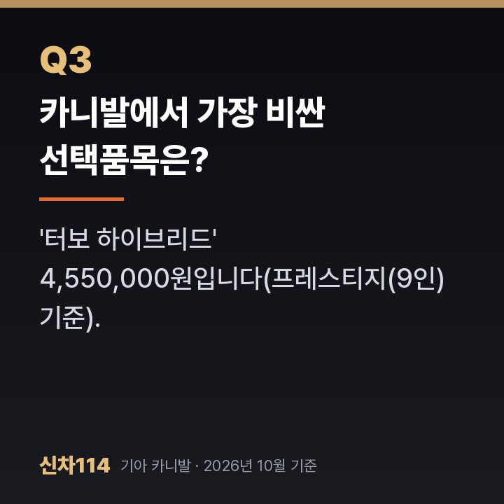 카니발에서 가장 비싼 선택품목은?