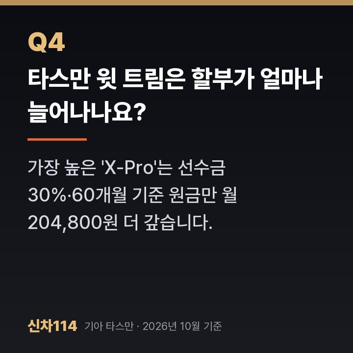 타스만 윗 트림은 할부가 얼마나 늘어나나요?