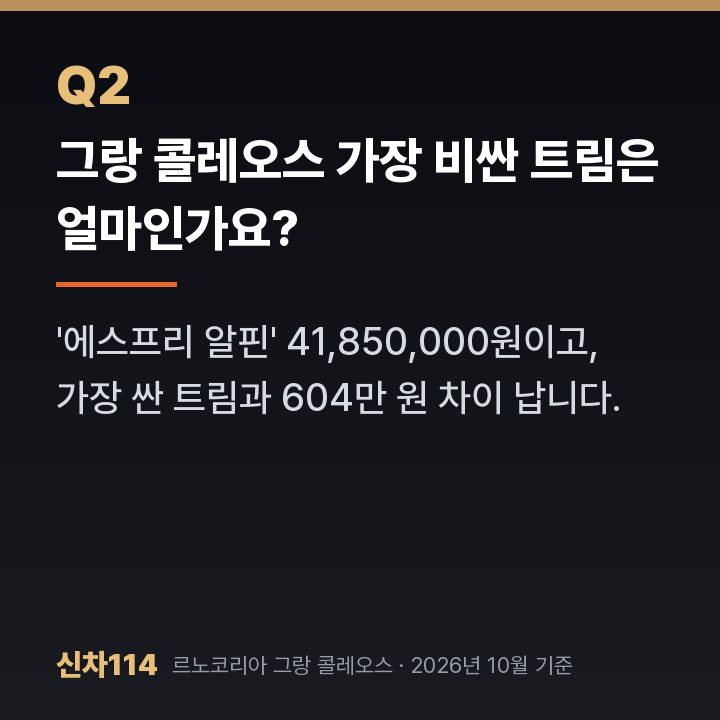 그랑 콜레오스 가장 비싼 트림은 얼마인가요?