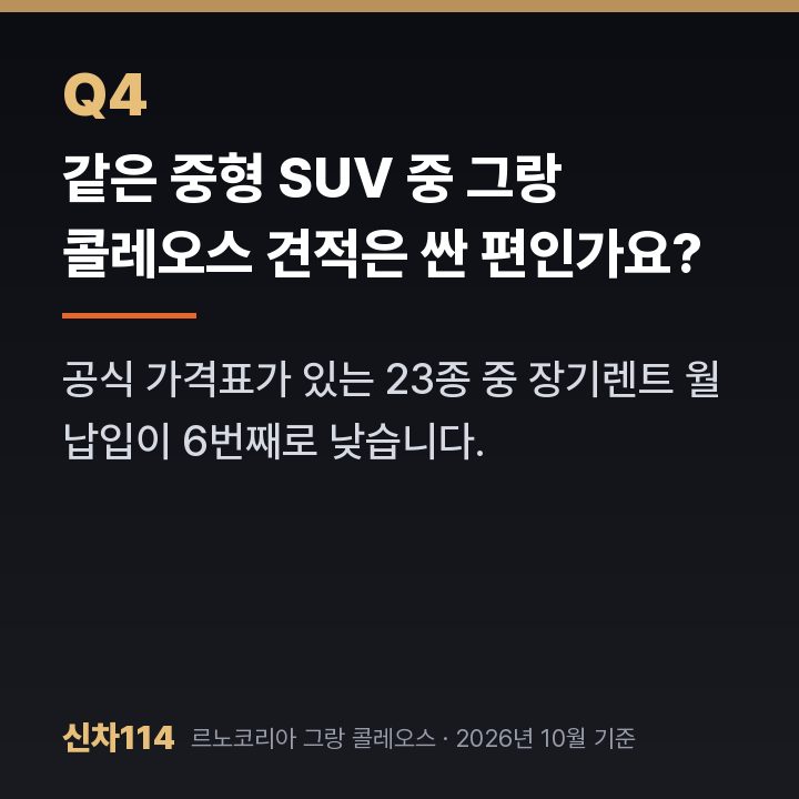 같은 중형 SUV 중 그랑 콜레오스 견적은 싼 편인가요?