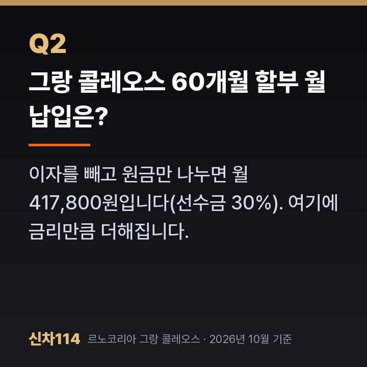 그랑 콜레오스 60개월 할부 월 납입은?