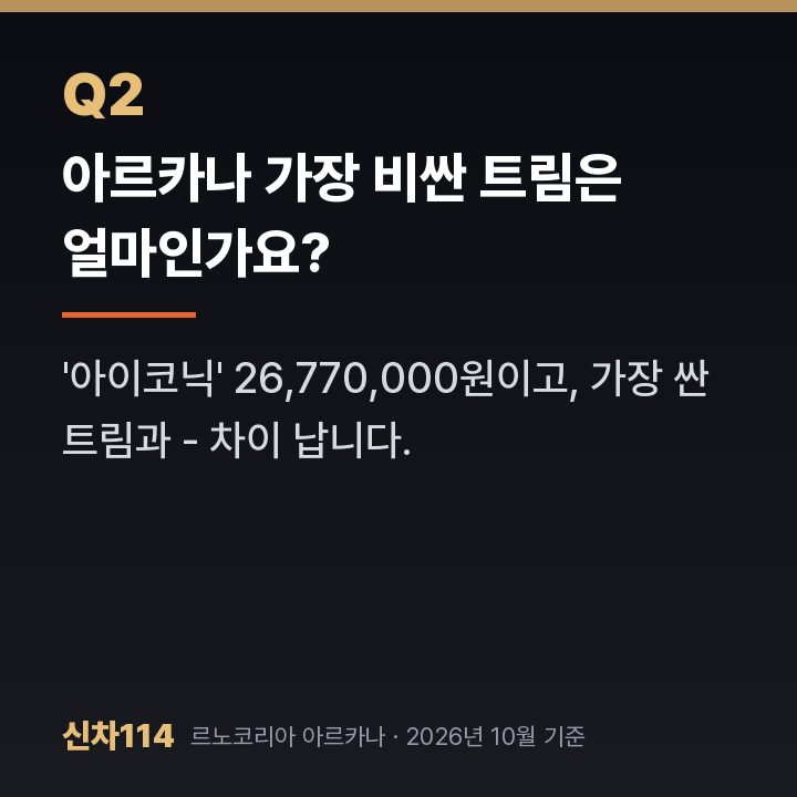 아르카나 가장 비싼 트림은 얼마인가요?